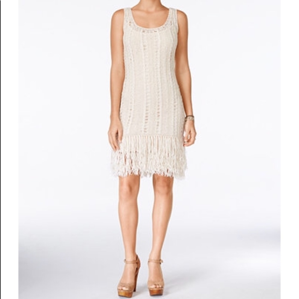 Jessica Simpson Cream Fringe Midi Dress